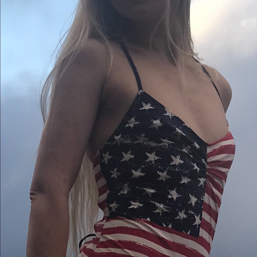 Red, white & blue, one piece bathing suit.